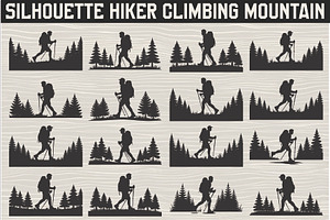 silhouette hiker climbing a mountain, an Illustration by Amazin_art