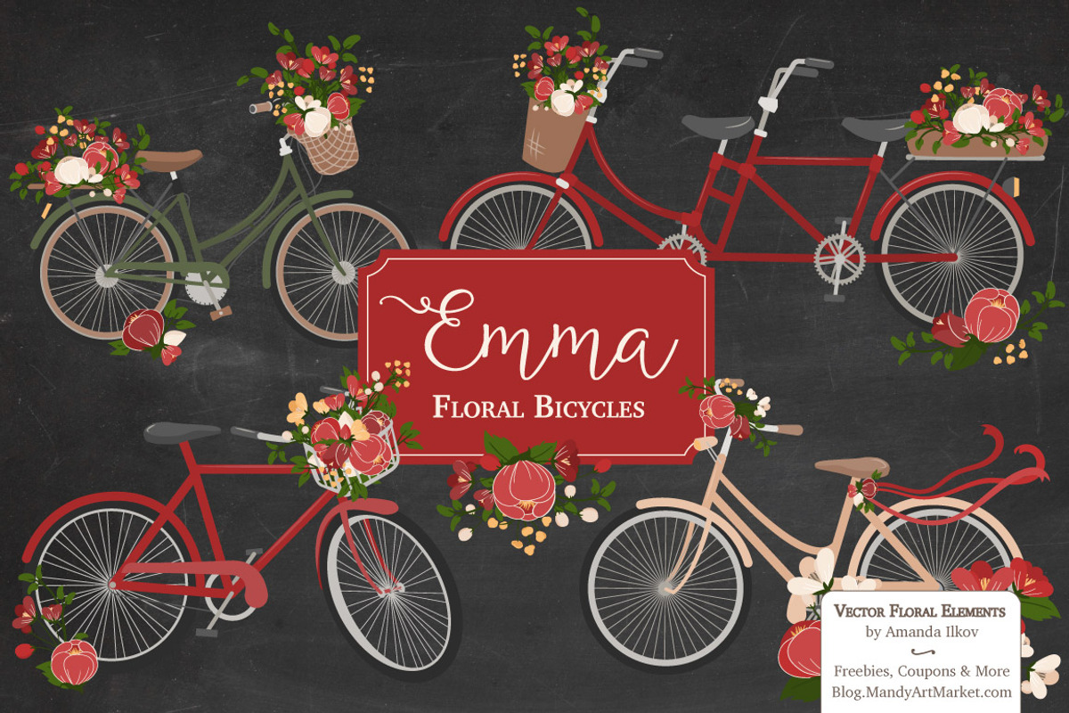 Floral Christmas Bicycles Clipart, an Illustration by Amanda Ilkov (Photo 2 of 5)
