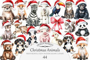 Christmas Animals Clipart, an Illustration by Design Market