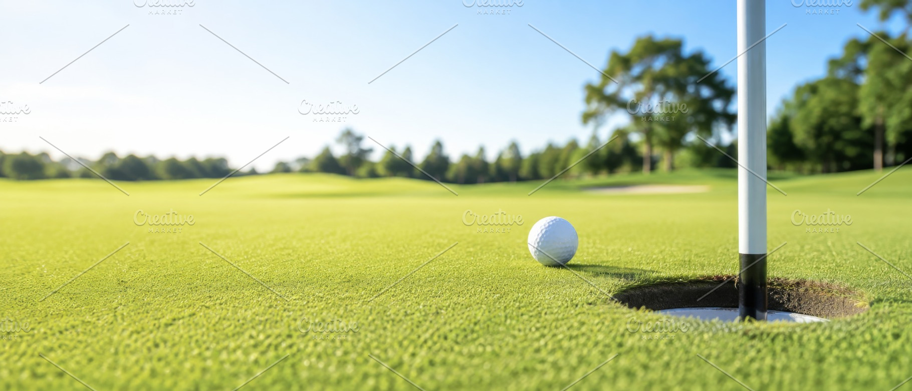 Golf ball on lush green course near, a Photo by Dvoevnore photos