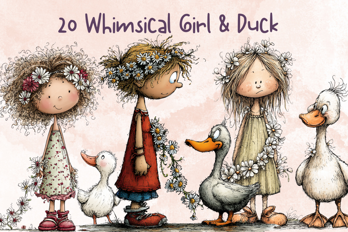Whimsical Floral Girl and Duck, an Animal Illustration by GiraffeCreative (Photo 1 of 20)