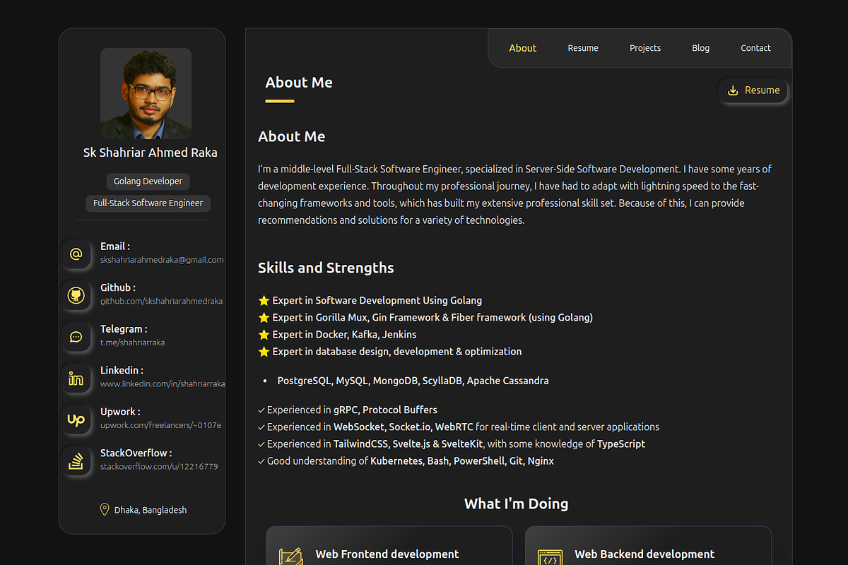 DarkGolden Customizable Portfolio, a React Template by skshahriarahmedraka (Photo 2 of 13)