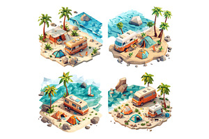 Beach camping isometric vector, an Object Illustration by Stock-Smart-Start