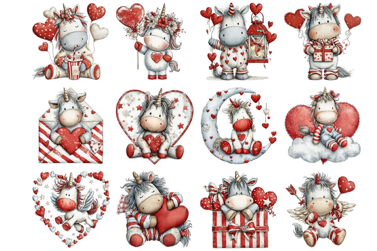 Whimsical Valentine Unicorn Clipart, a Graphic by CitraGraphics (Photo 3 of 4)