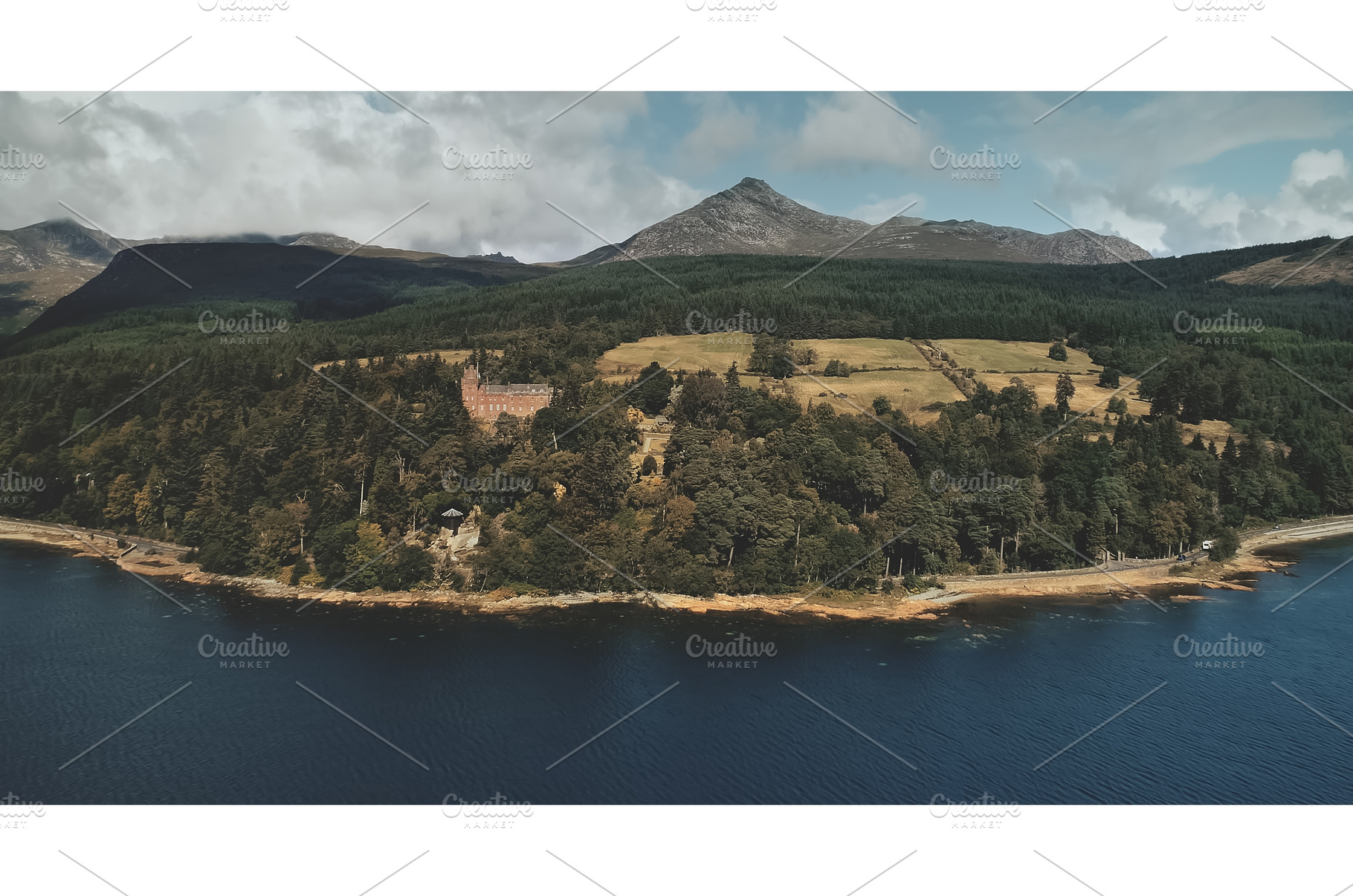 Scotland Brodick ocean bay aerial, a Nature Photo by Goinyk