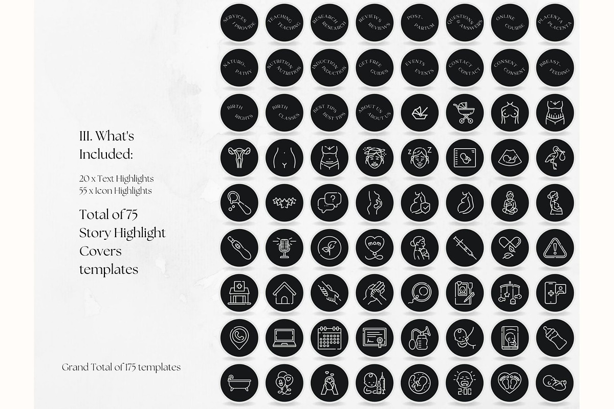 75 Doula Istagram Highlights Dark, a Social Media Template by PatternLab. (Photo 2 of 9)