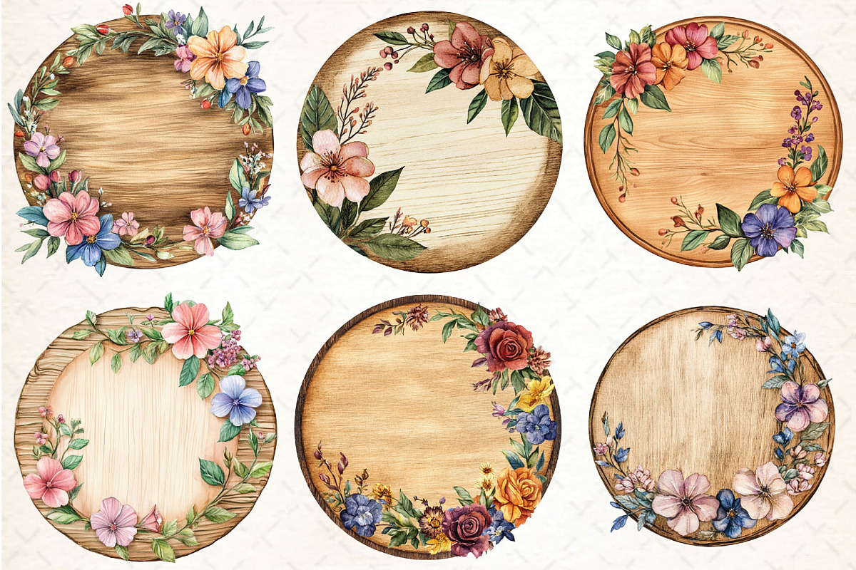 Watercolor Round Wooden Clipart, an Illustration by DreamCafeArt (Photo 3 of 5)