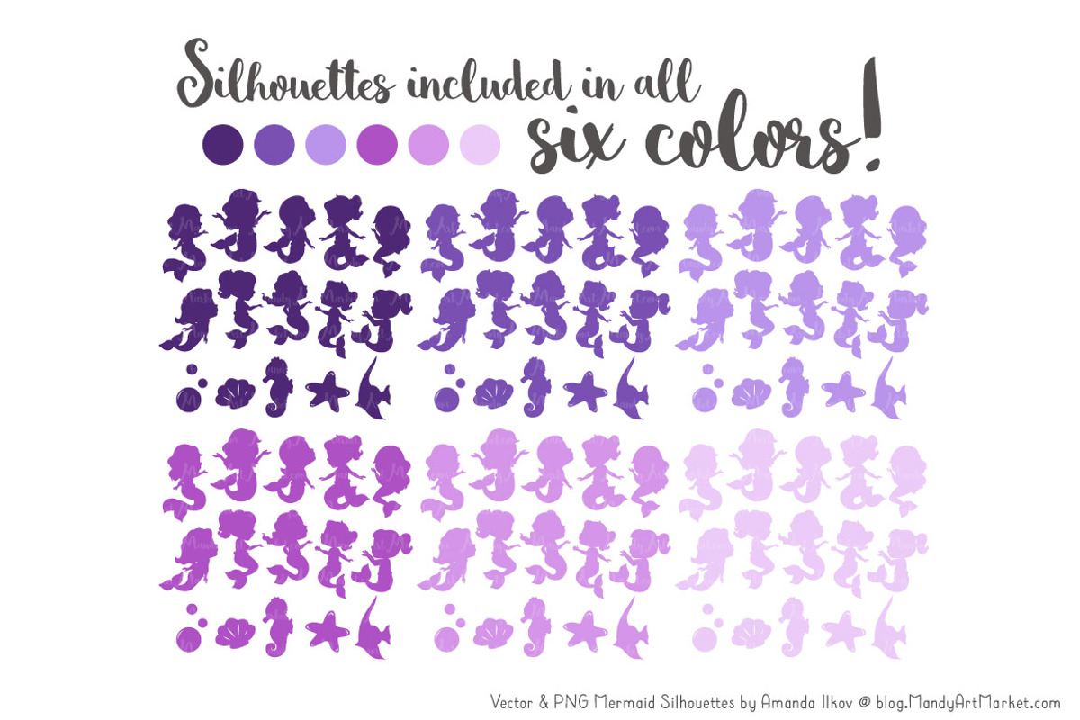 Shades of Purple Mermaid Clipart, an Illustration by Amanda Ilkov (Photo 3 of 3)