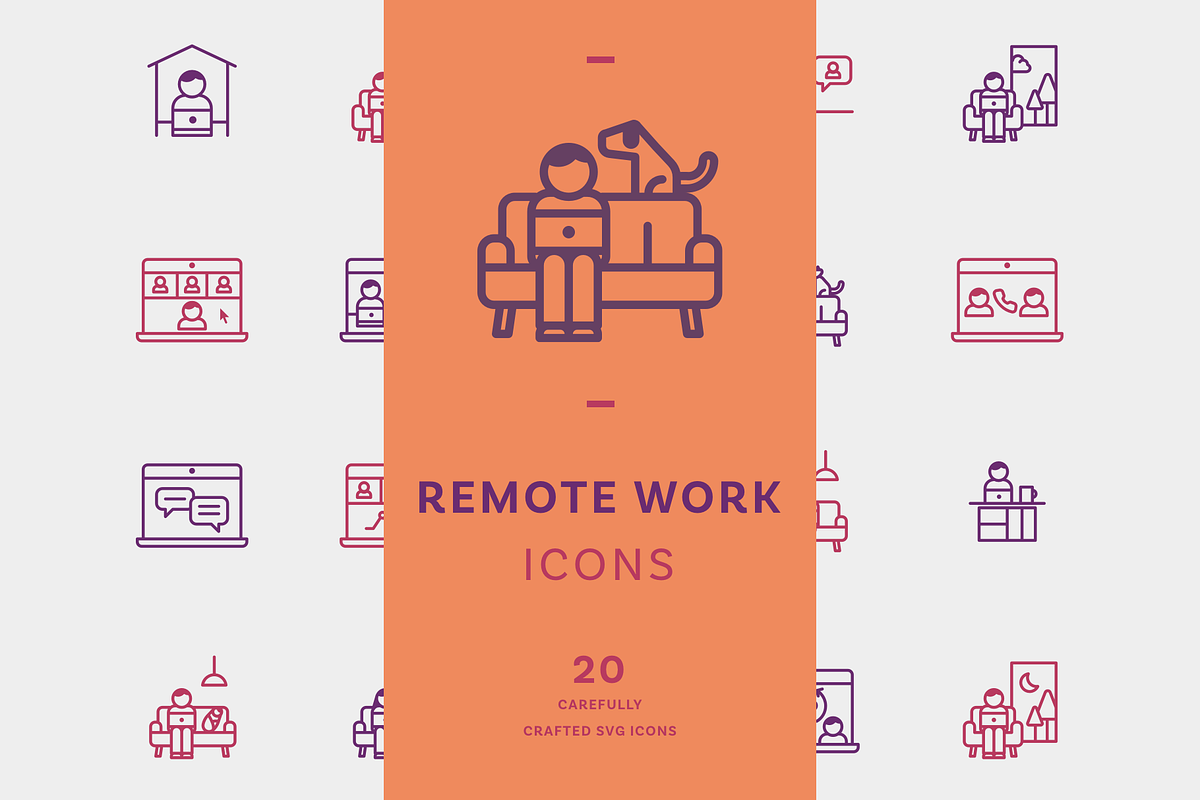 Remote work icons, an Outline Icon by Somewan draws (Photo 1 of 5)