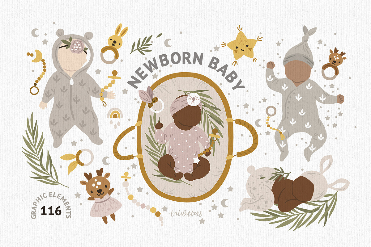 Newborn baby Illustrations & Pattern, an Animal Illustration by tatiletters (Photo 1 of 14)