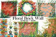 Floral Brick Wall Watercolor Clipart, an Illustration by Libby Wishes (Thumbnail 1 of 4)