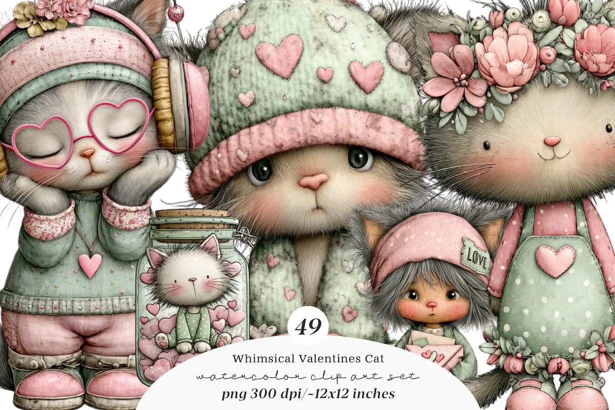 Whimsical Valentines Cat Png, an Illustration by SinaCreation (Photo 1 of 11)