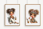 Whimsical Summer Coffee Girls Clipar, an Illustration by Libby Wishes (Thumbnail 2 of 7)