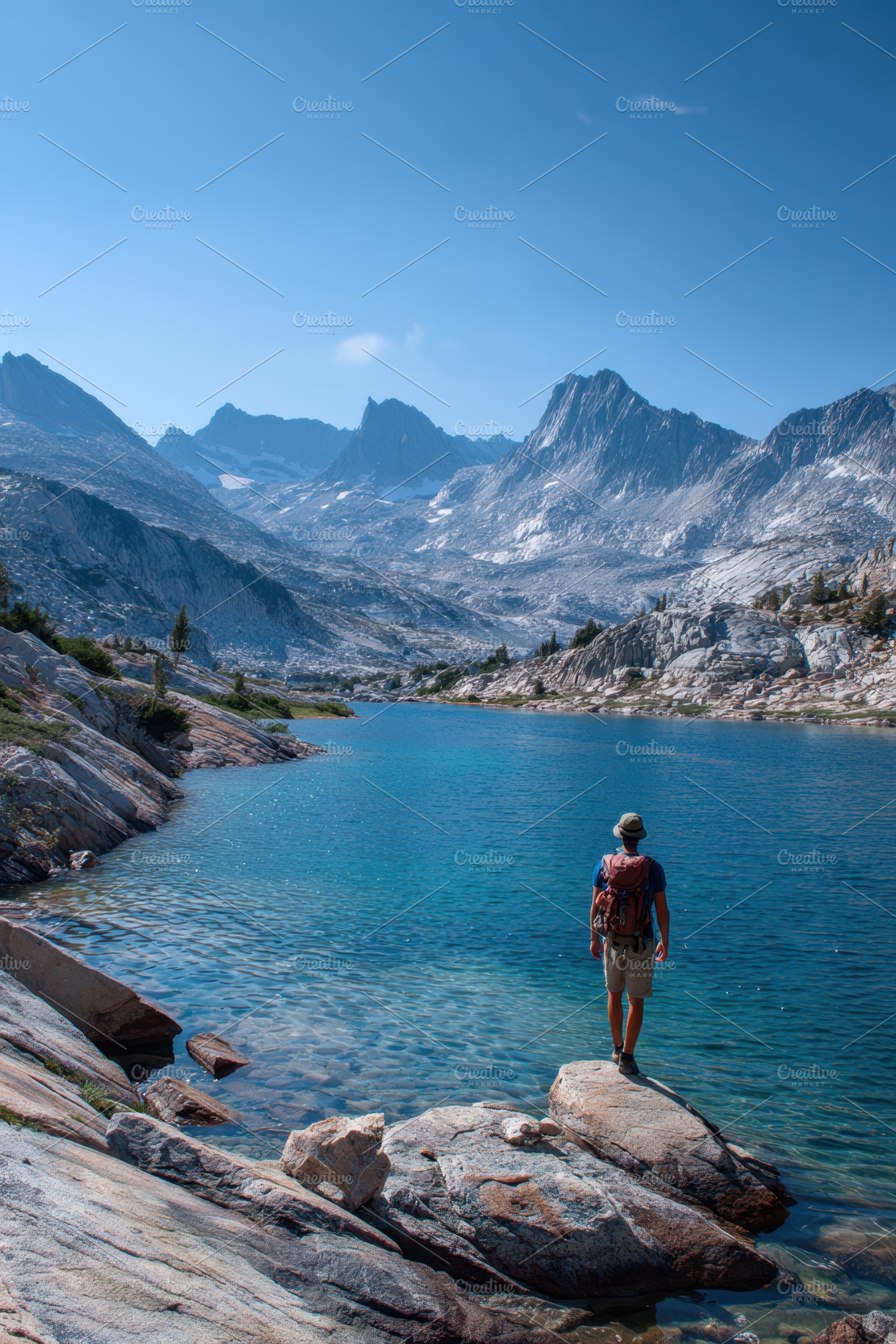 Hiker on rock by alpine lake, a Nature Photo by AlyaAnd