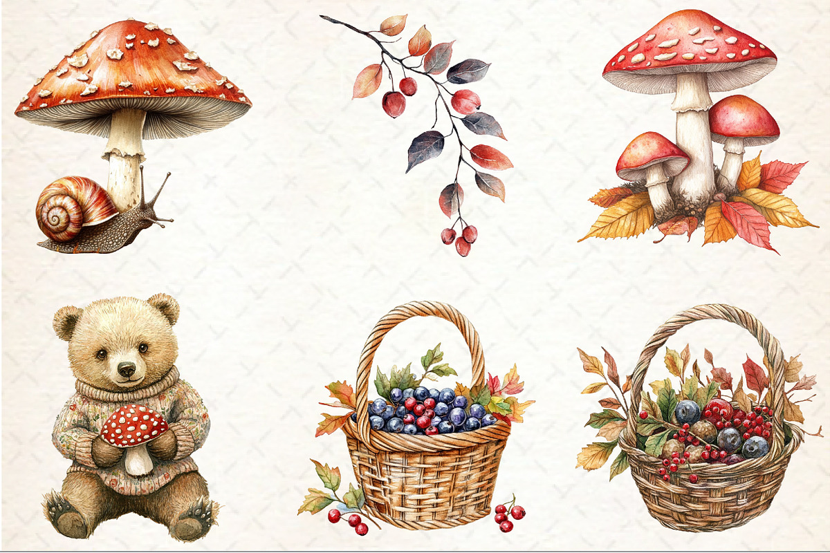 Watercolor Fall Woodland Clipart, an Illustration by Rose Art (Photo 3 of 7)