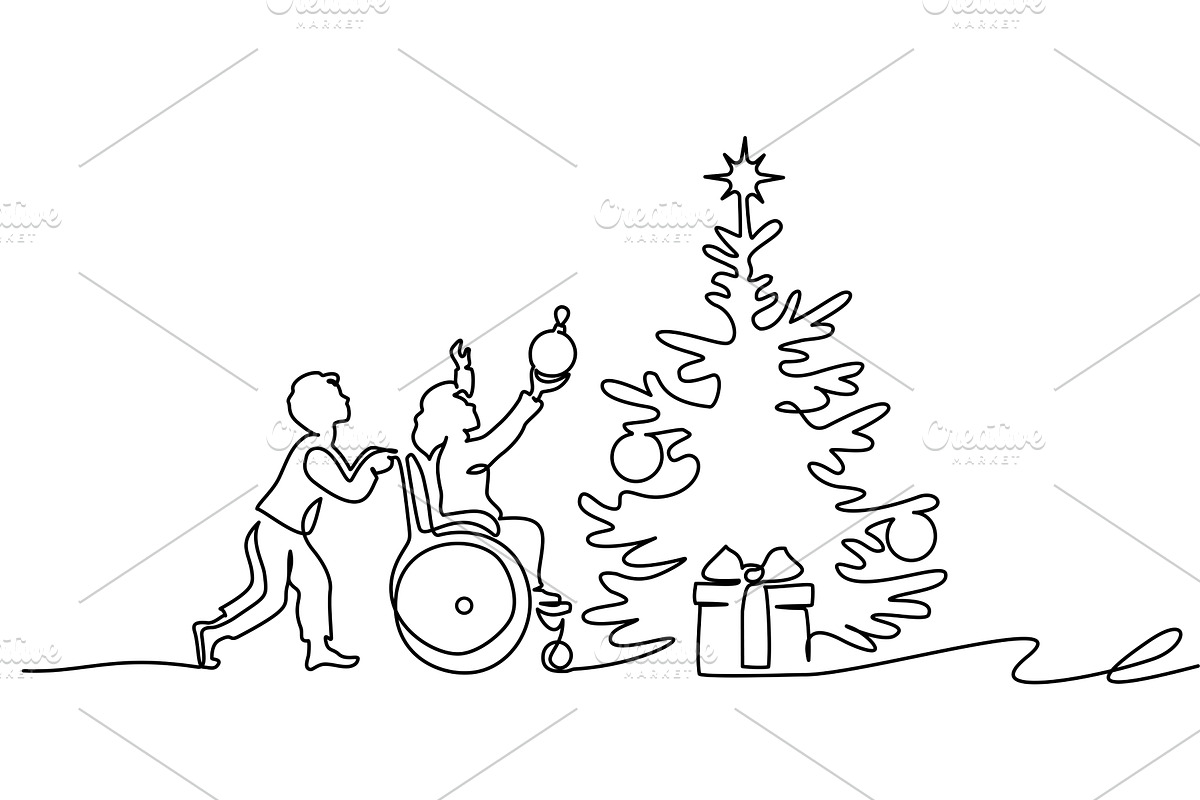 Child in wheelchair decorates a, a Person Illustration by Valenty