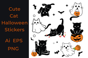 Cute cat Halloween stickers pack