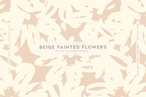 Beige Painted Flowers, a Pattern Graphic by MalyskaStudio