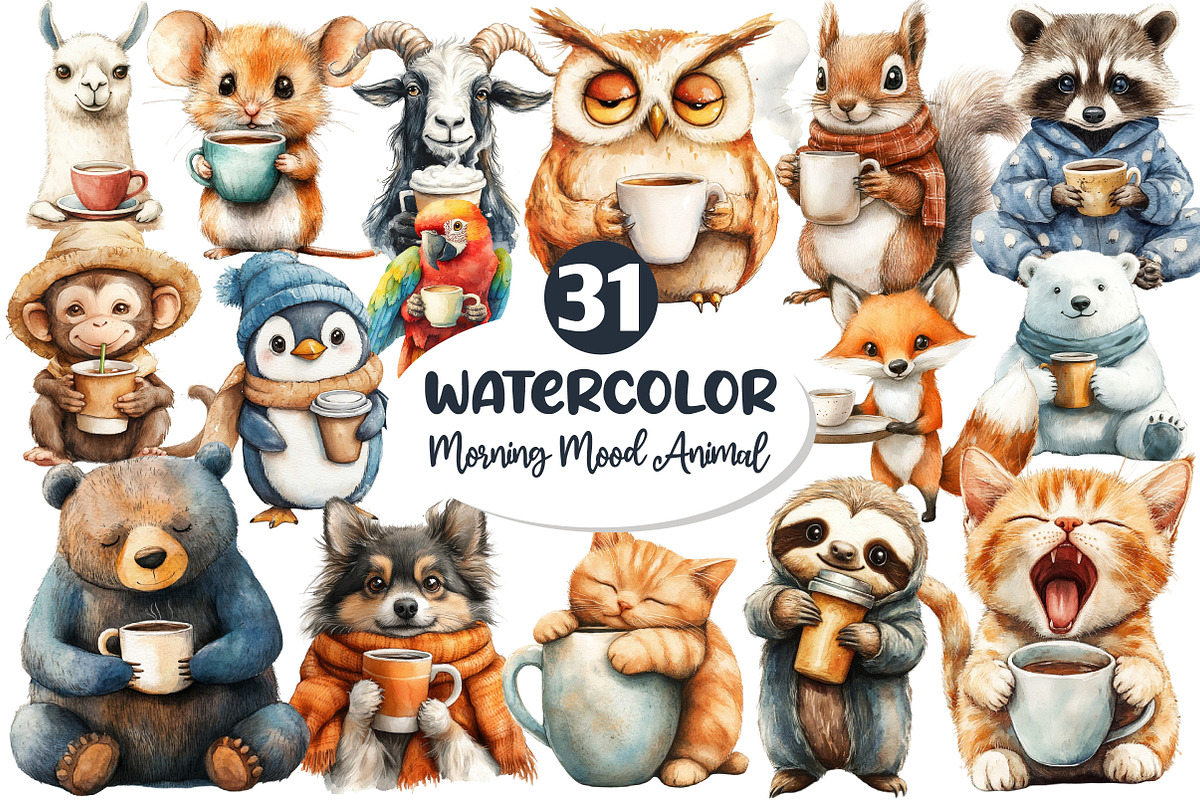 Morning Mood Animal And Coffee Bundl, an Illustration by Dream Creation (Photo 1 of 6)