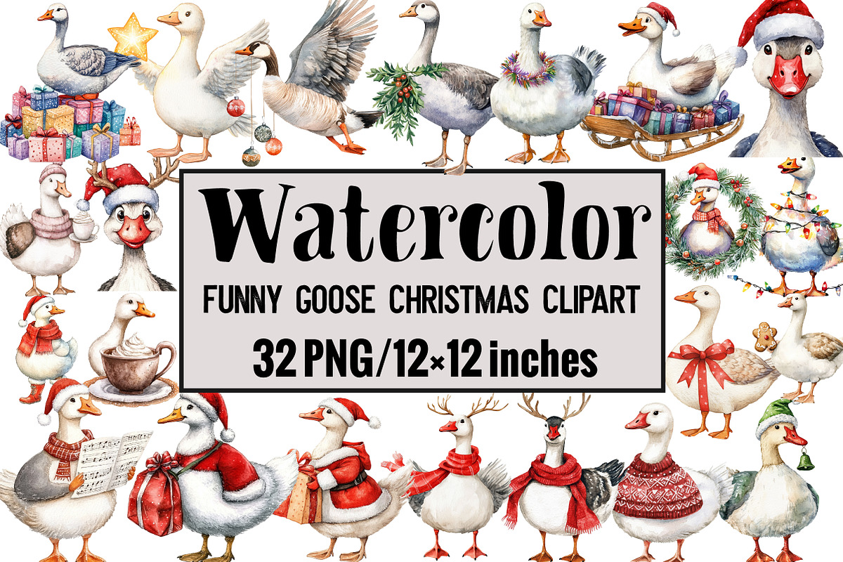 Funny Goose Christmas Clipart, an Illustration by Design Market (Photo 1 of 4)