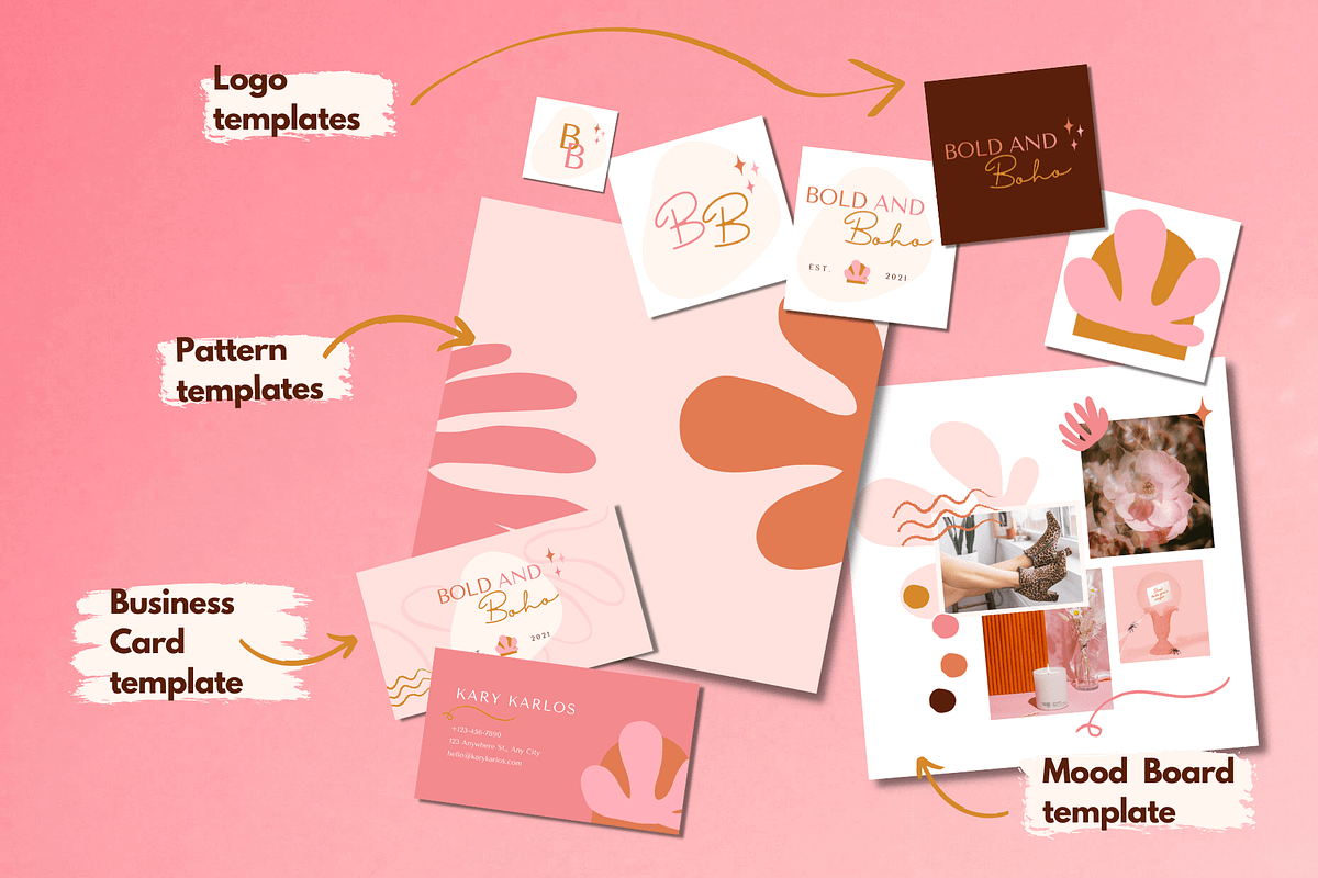 Boho logo design, Canva Branding Kit, a Branding & Logo Template by Kurly Creative (Photo 4 of 12)