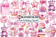 Pink Birthday Watercolor Clipart, an Illustration by Rose Art (Thumbnail 1 of 4)