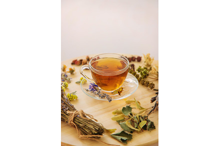 Herbal tea with medicinal herbs and, a Food & Drink Photo by yanadjana