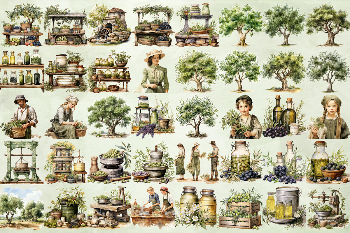 Watercolor Olive Clipart Bundle, an Illustration by NiiiNArt (Photo 10 of 12)