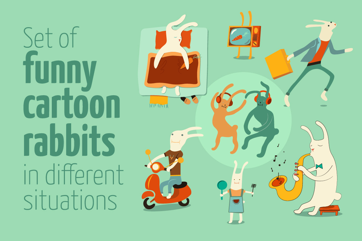 Set of funny cartoon rabbits., an Animal Illustration by PoPaShop