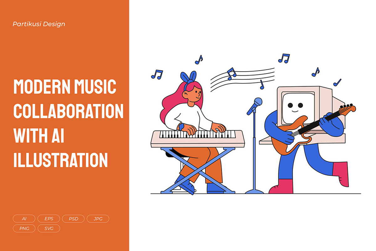 Modern Music Collaboration with AI, a Technology Illustration by Partikusi Design (Photo 1 of 3)