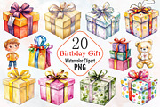 Birthday Gift Watercolor Cliparts, a Seasonal Illustration by RobertsArt (Thumbnail 1 of 7)