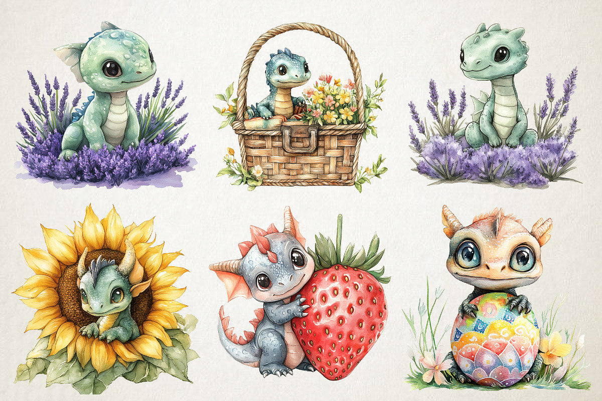 Cute Baby Dragon Spring Clipart Set, an Animal Illustration by RobertsArt (Photo 4 of 5)