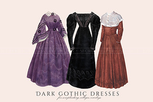 Vintage Dark Gothic Dresses Clipart