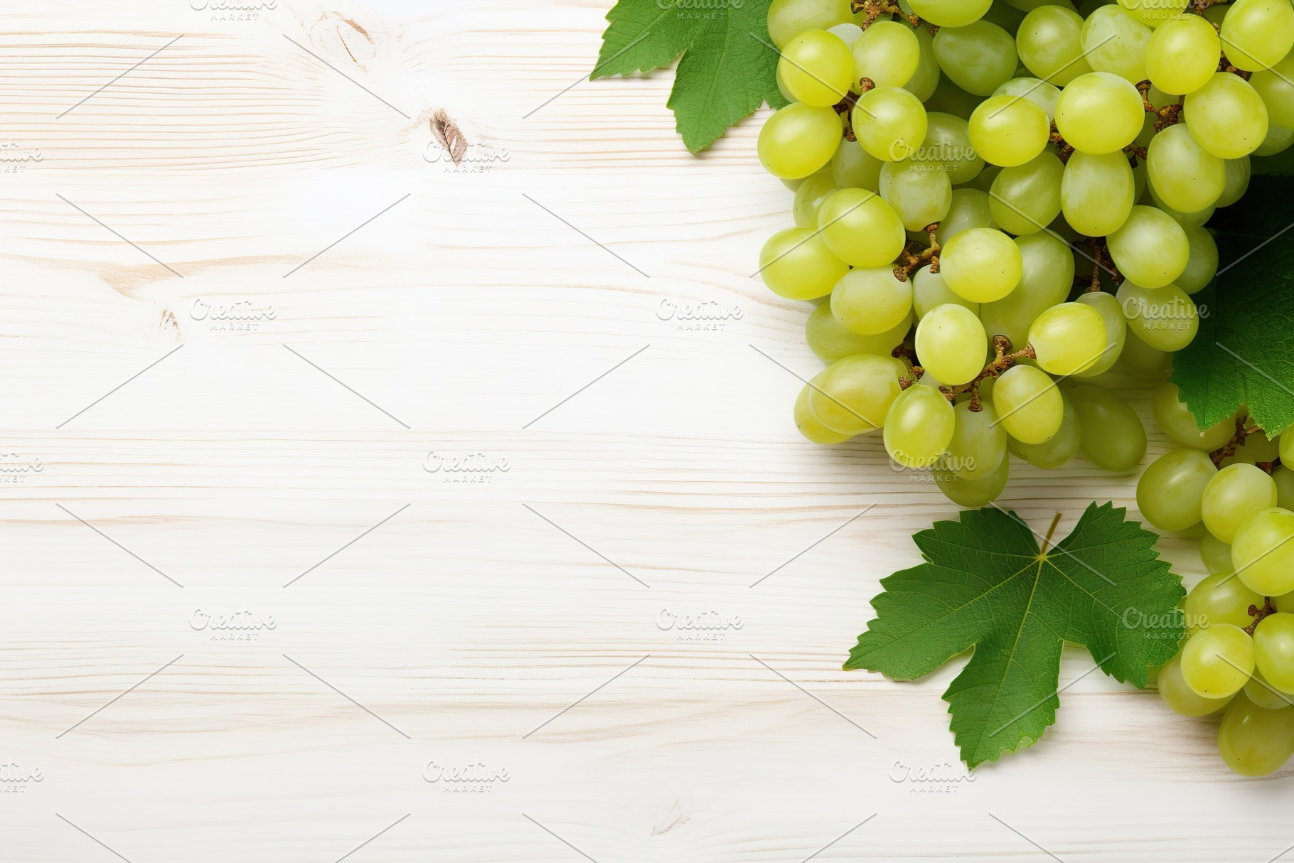 Ripe green grape on wooden background, a Food & Drink Photo by AlyaAnd