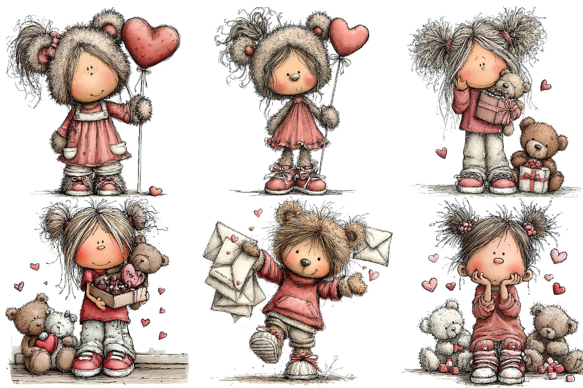 Whimsical Teddy Bear Girl Clipart, an Illustration by CraftArtStudio (Photo 6 of 6)
