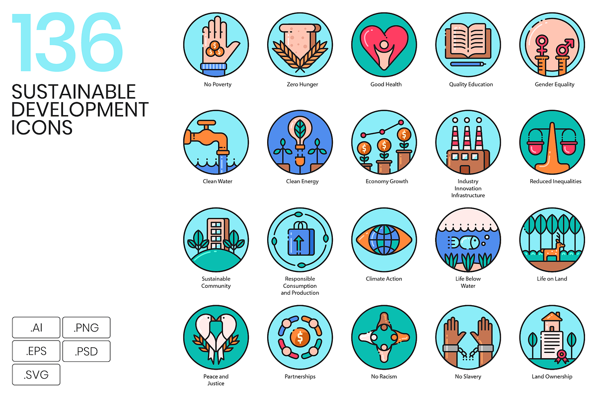 136 Sustainable Development Icons, an Icon by Flat Icons (Photo 1 of 11)