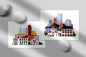 Cityscapes With City Buildings Set