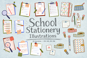 School Stationery Illustrations, an Education Illustration by Anna Studio