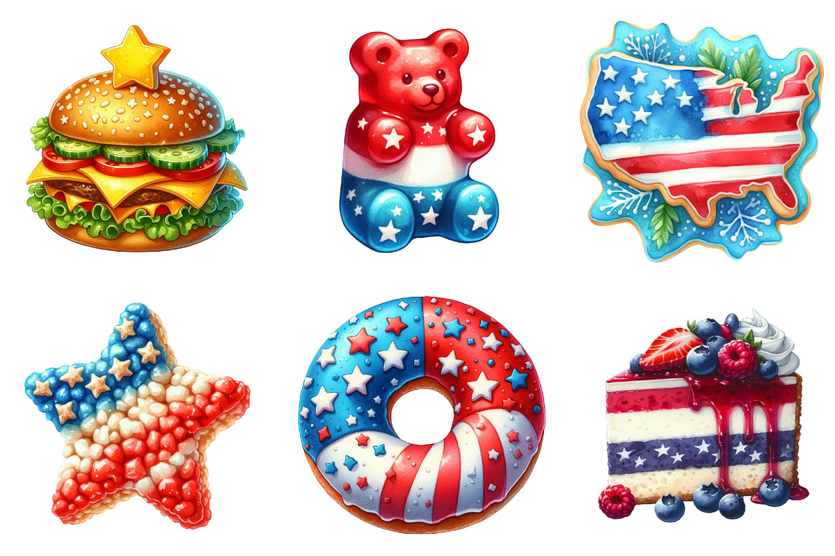 Watercolor 4th of July Snacks PNG, an Illustration by SinaCreation (Photo 3 of 5)