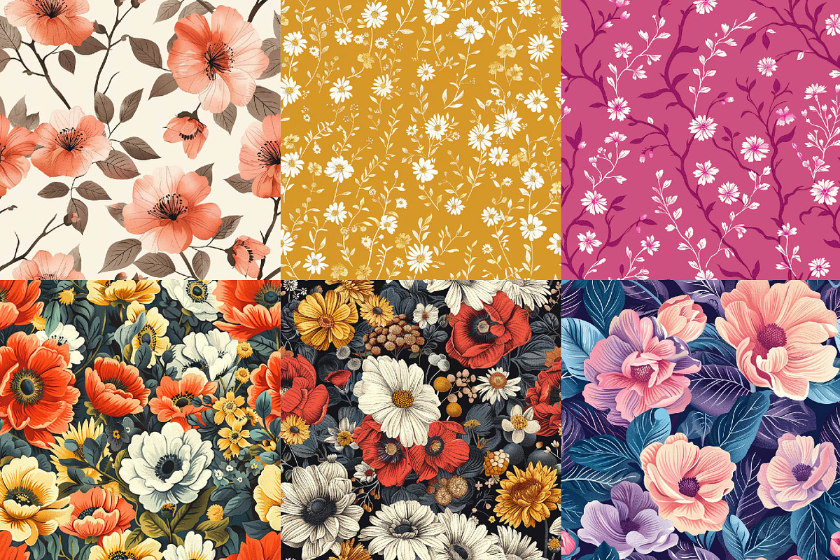 Meadow Floral Digital Paper, a Texture Illustration by DreamPrint404 (Photo 3 of 7)