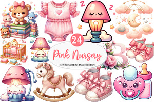 Pink Baby Girl Nursery Clipart, an Illustration by Watercolor design