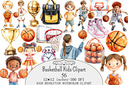 Watercolor Basketball Kids Clipart, a Seasonal Illustration by Design Market (Thumbnail 1 of 5)