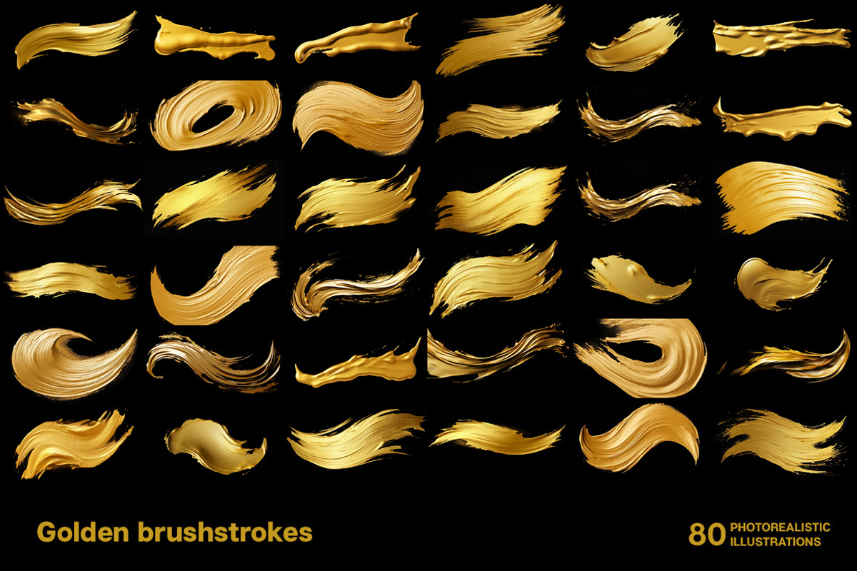 Golden brush strokes. 80 images, a Decorative Illustration by Handmadefont (Photo 10 of 11)
