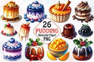Pudding Watercolor Cliparts, an Illustration by RobertsArt