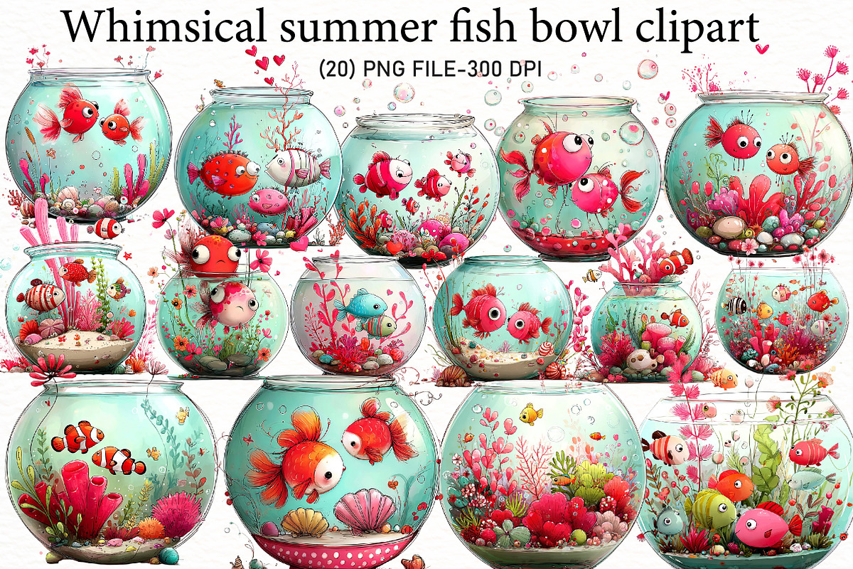 Whimsical summer fish bowl clipart, an Illustration by Designworld (Photo 1 of 5)
