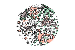 A group of cats on the beach 2, an Animal Illustration by gunaonedesign