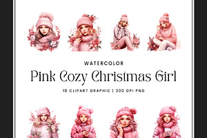 Pink Cozy Christmas Girl Clipart