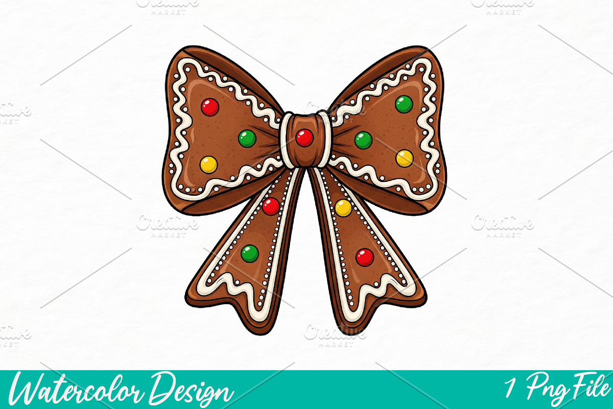 Christmas Cookie Bow PNG, an Illustration by Watercolor design (Photo 1 of 3)