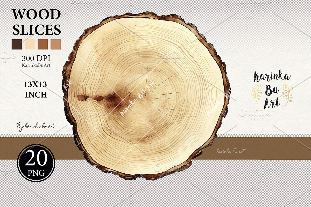 20 Wooden slices Watercolor clipart, an Illustration by KarinkaBU (Photo 7 of 9)