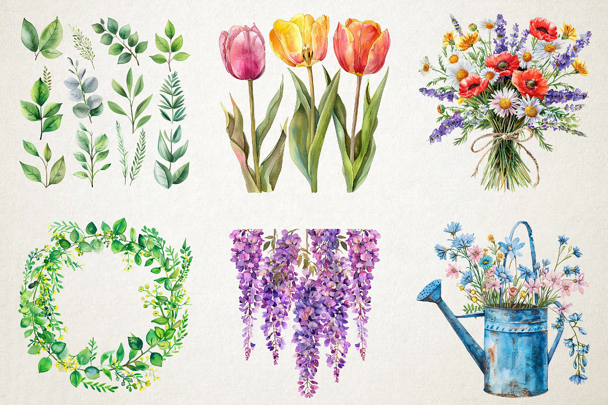 Watercolor Spring Flowers Clipart, an Illustration by RobertsArt (Photo 4 of 5)